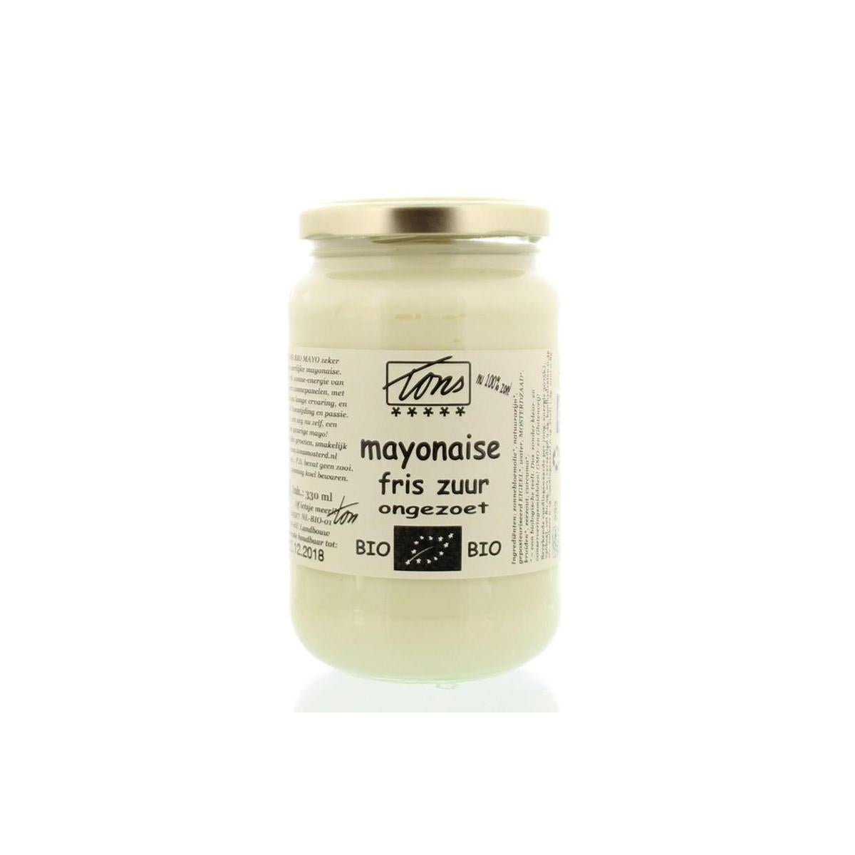 Van Ton Mayonnaise fris zuur bio in 310g jar, showcasing the creamy, tangy sauce with natural ingredients.