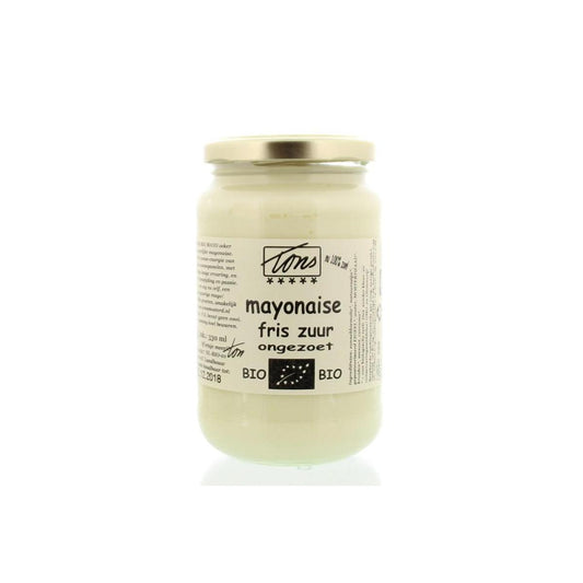 Van Ton Mayonnaise fris zuur bio in 310g jar, showcasing the creamy, tangy sauce with natural ingredients.