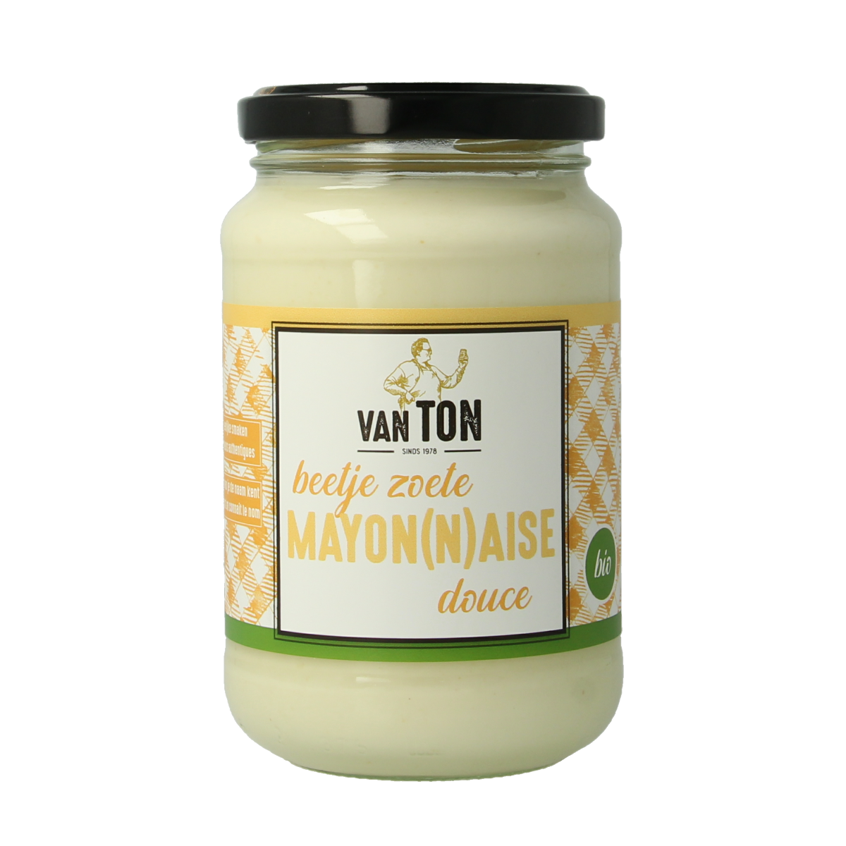 Van Ton Mayonaise beetje zoet bio, 310g, shown in a jar, as a natural, slightly sweet organic mayonnaise sauce