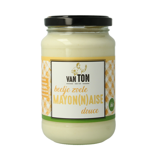 Van Ton Mayonaise beetje zoet bio, 310g, shown in a jar, as a natural, slightly sweet organic mayonnaise sauce