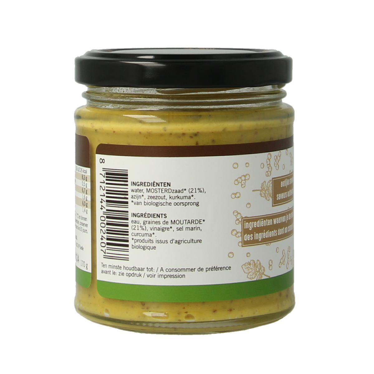 Van Ton Mosterd grof bio in 170g jar, a natural mustard sauce and flavor enhancer, shown in the image.
