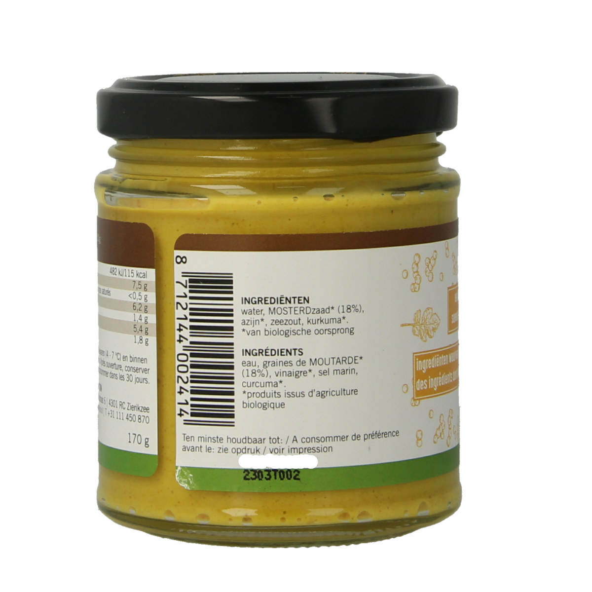 Van Ton bio fine mustard sauce in 170g jar, a natural condiment for cooking and sandwiches.