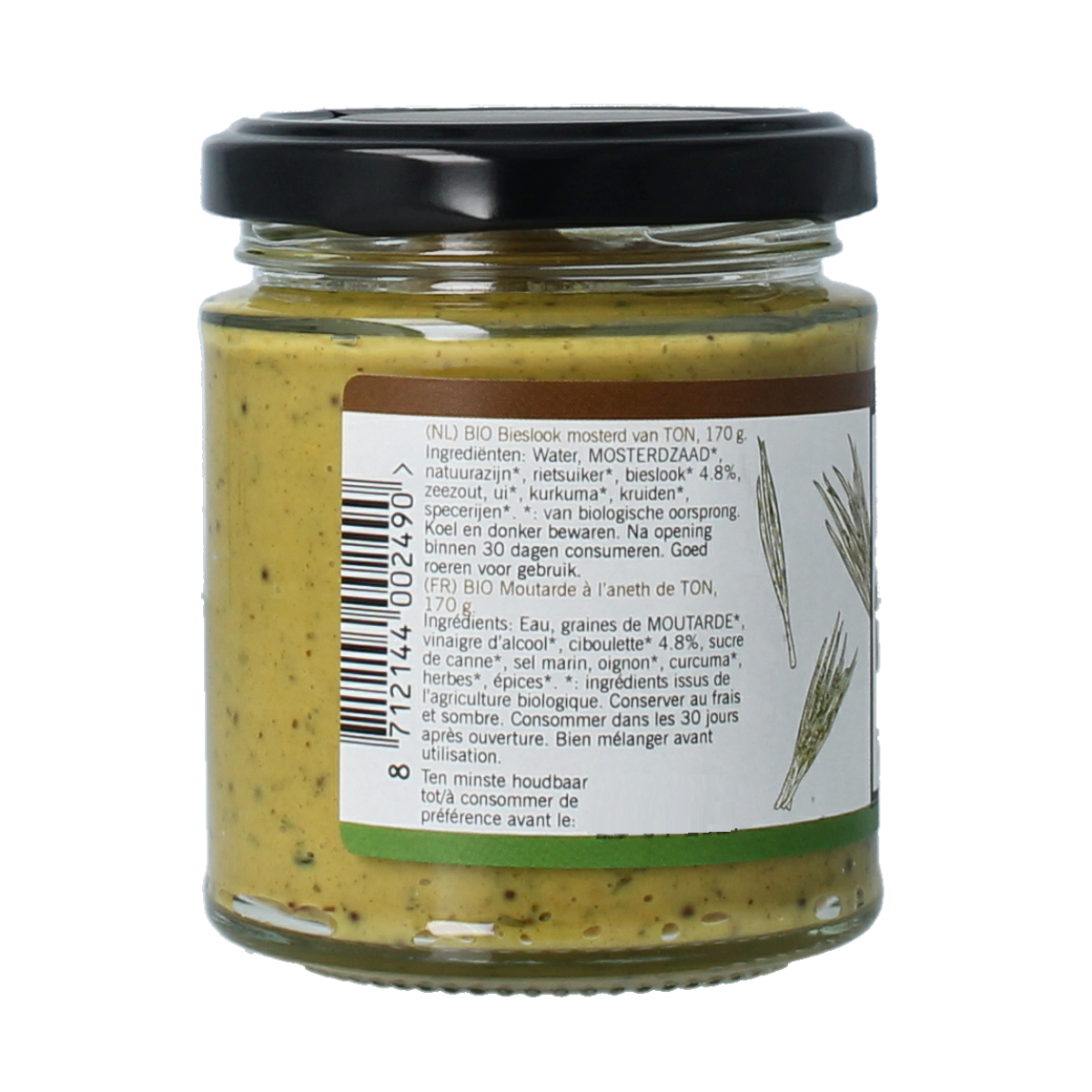 Van Ton Mosterd bieslook bio in 170g jar, mustard with chives, from the Sauzen en Smaakmakers category