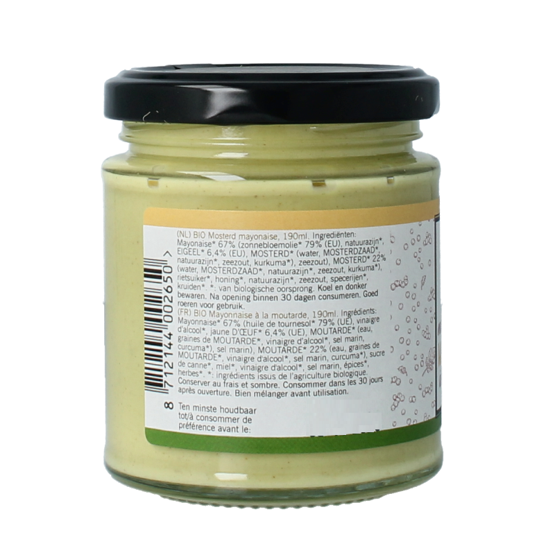 Van Ton Mosterd Mayonnaise bio in 190ml bottle, showing creamy mustard-flavored sauce for sandwiches and salads.