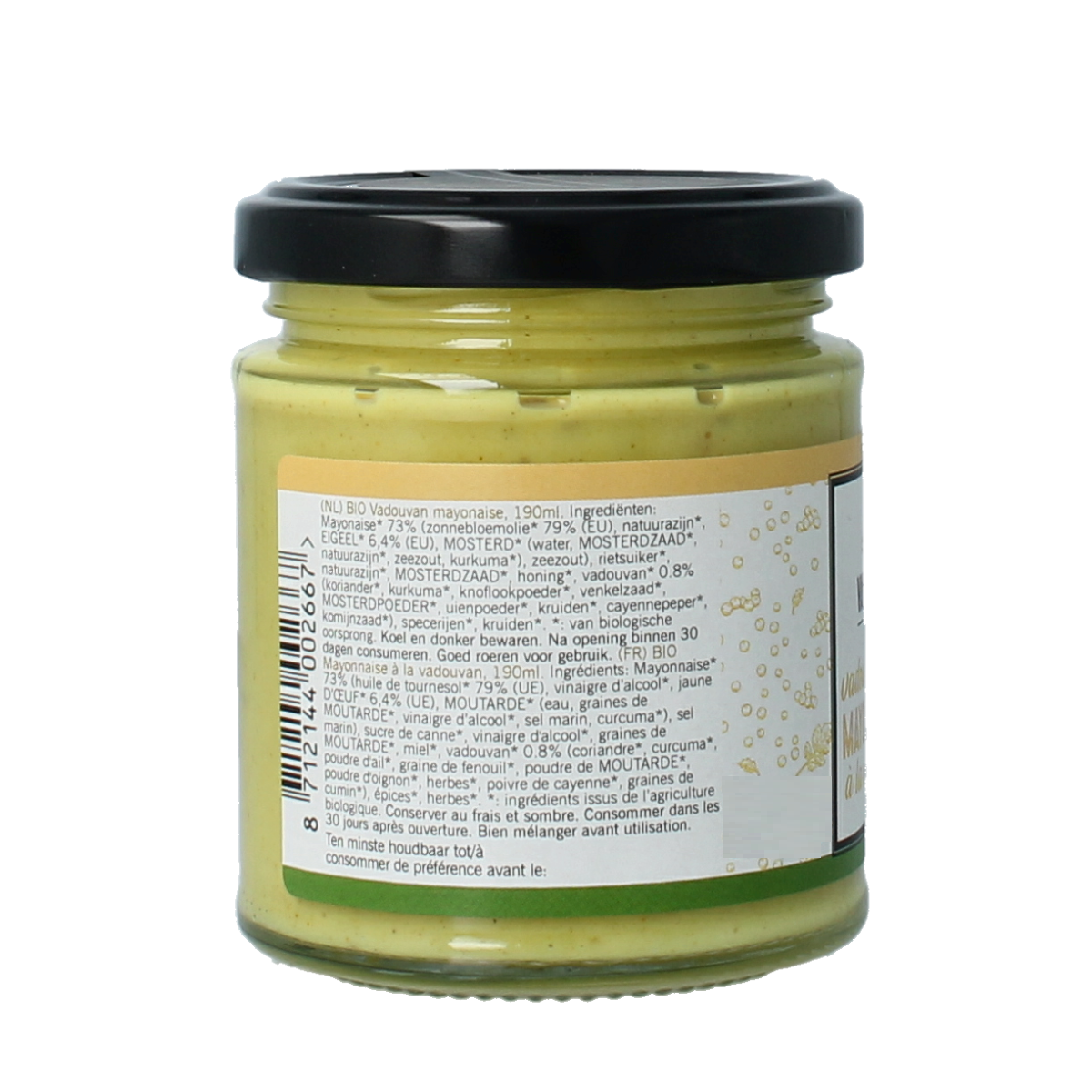 Van Ton Mayonaise Vadouvan bio in 190ml jar, a flavorful sauce and condiment with aromatic spices, natural and organic.