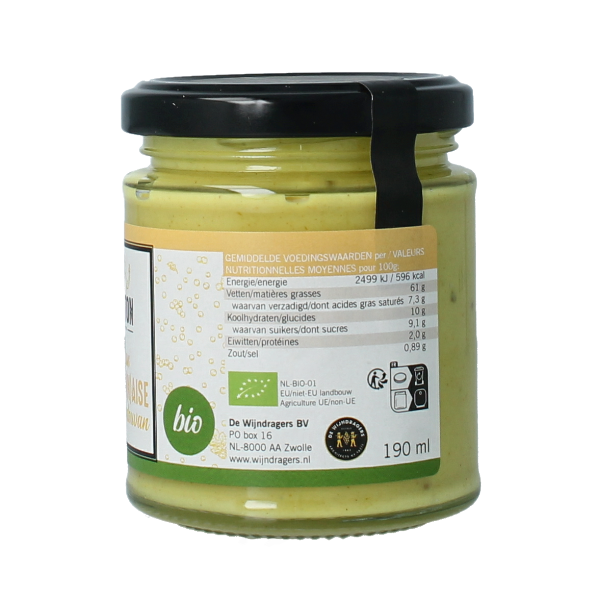 Van Ton bio vadouvan mayonnaise in 190ml jar, shown with creamy texture and spice blend, ideal for sauces and flavoring.