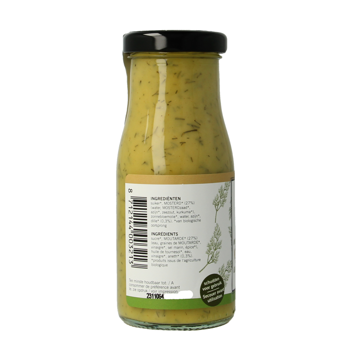 Van Ton bio mustard dill dressing in a 150ml bottle, perfect for sauces and flavoring, with a creamy yellow appearance.
