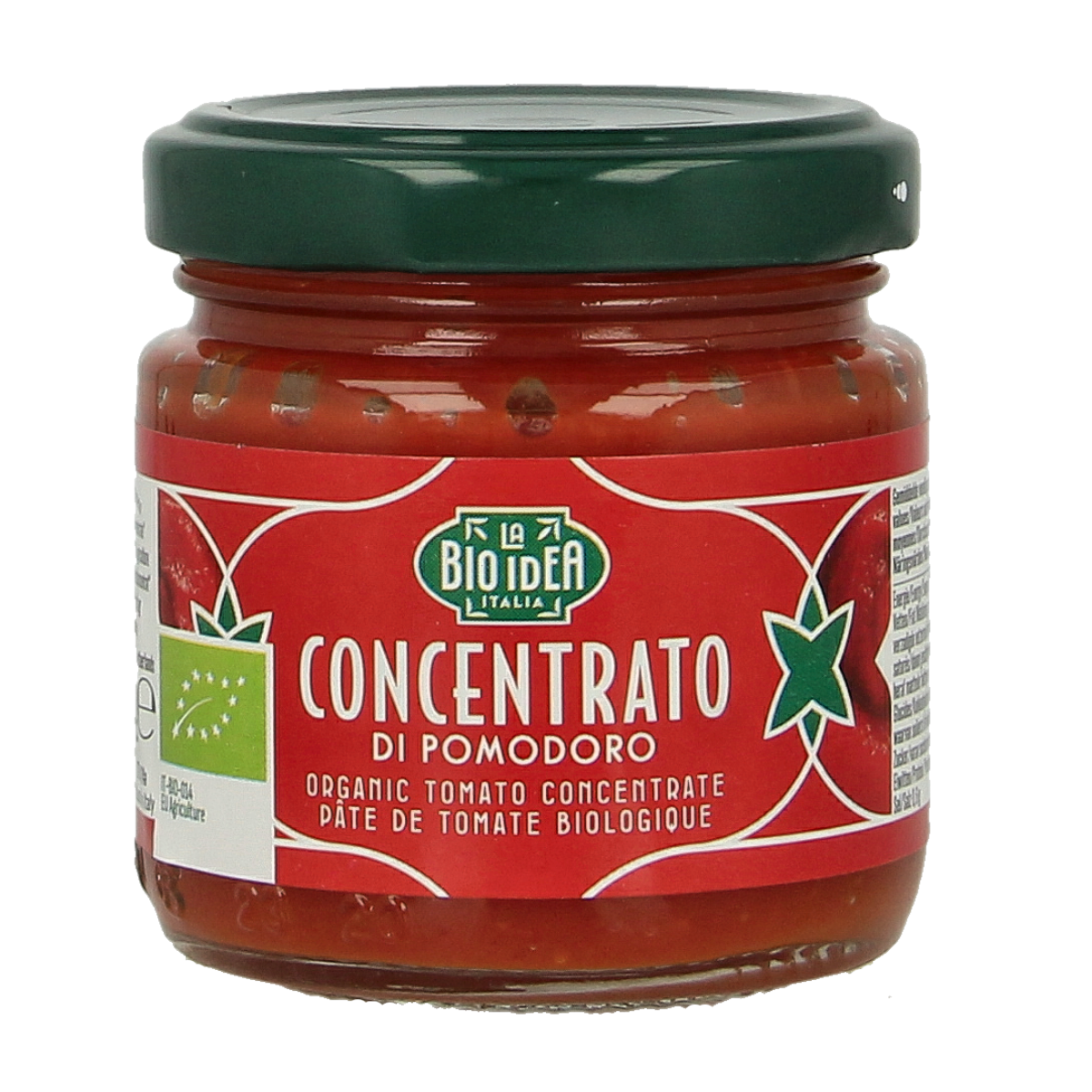 Bioidea organic tomato puree 22% in a 100g package, with fresh-looking tomatoes and vibrant vegetable and fruit ingredients.