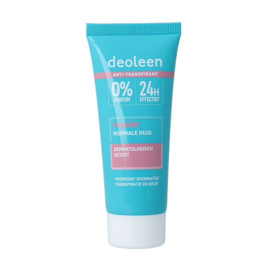 Deoleen deodorant creme regular 50ml jar with white lid and label, showing smooth cream inside.