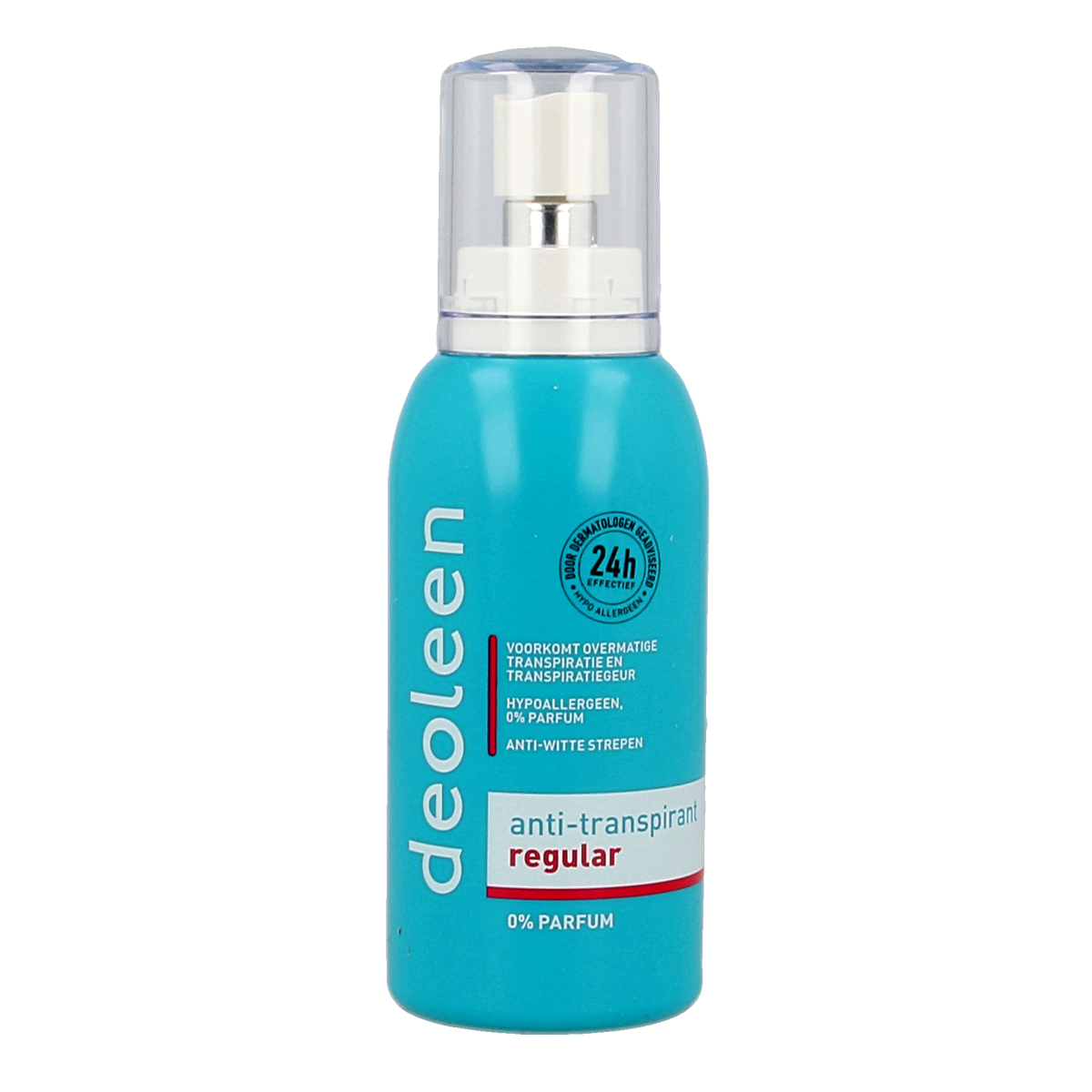 Deoleen deodorant spray bottle, 75ml, with a sleek design and nozzle for easy application.