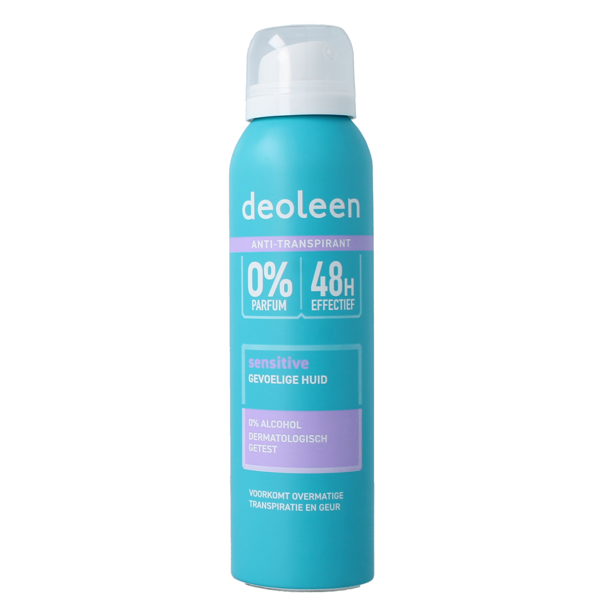 Deoleen satin sensitive deodorant spray in 150ml bottle, alcohol-free, gentle formula for sensitive skin.