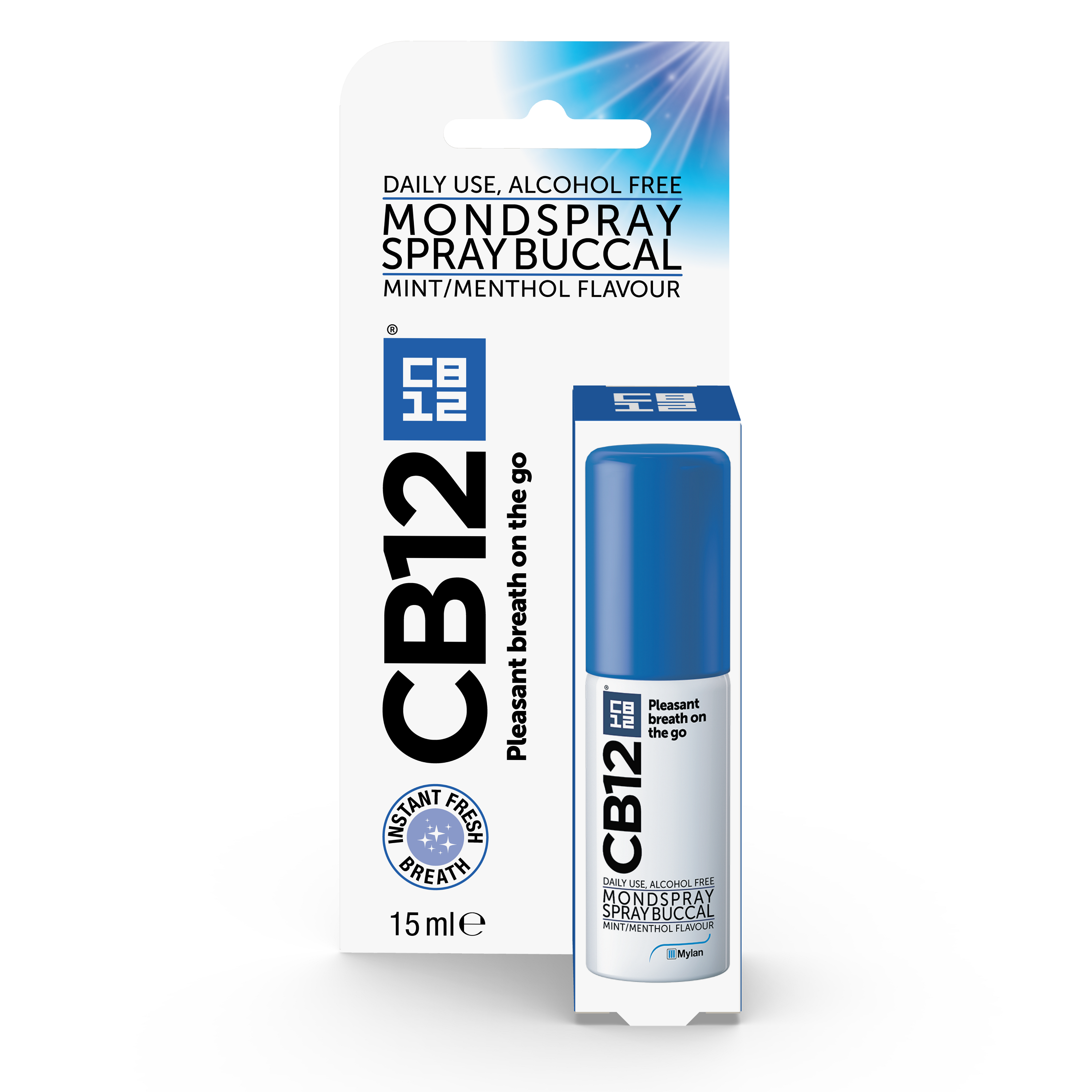 CB12 Mondhygiëne en Poetscontrole spray, 15ml, CB12 brand, close-up of the mouth spray bottle with label visible.