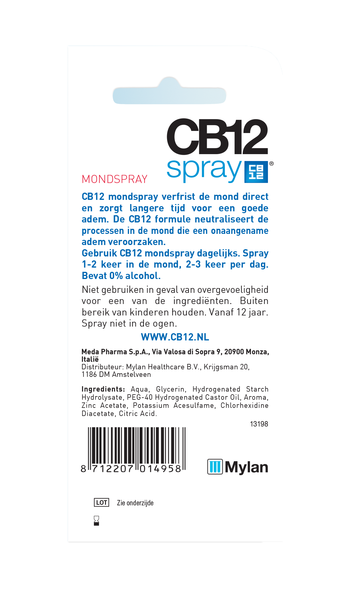CB12 Mondhygiëne en Poetscontrole mondspray, 15ml, antibacterial oral spray for fresh breath and dental hygiene.