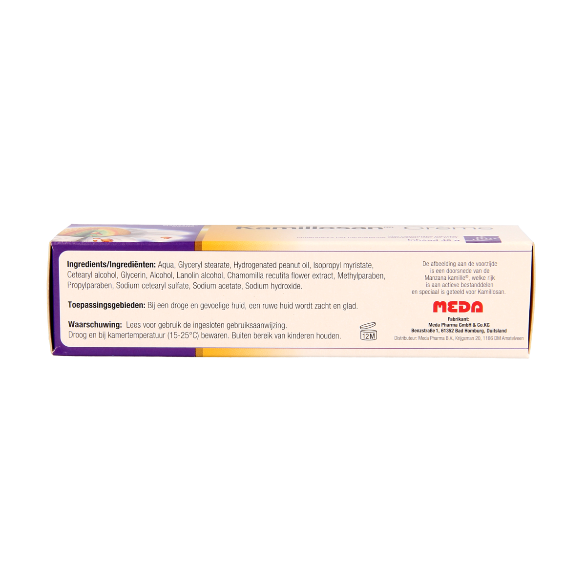 Kamillosan Creme 40g for body care, showing the cream tube with branding and packaging details.