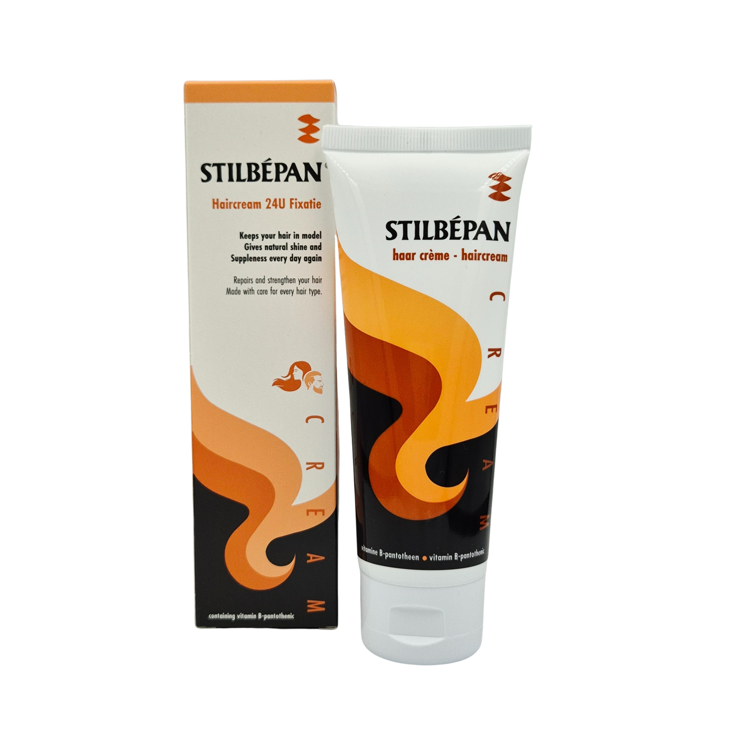 Stilbepan Haarverzorging Haarcreme 100g jar with a white lid and label, designed for nourishing and styling hair.