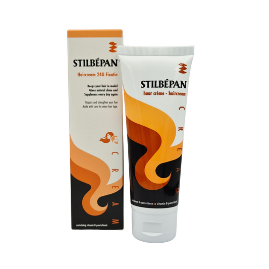 Stilbepan Haarverzorging Haarcreme 100g jar with a white lid and label, designed for nourishing and styling hair.