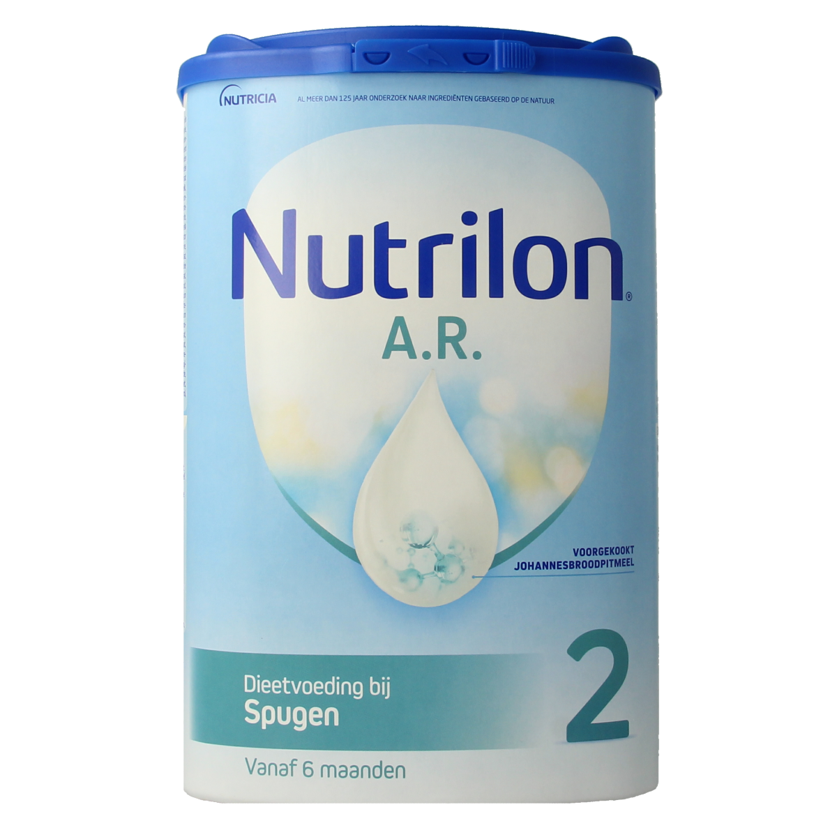 Nutrilon A.R. 2 baby and toddler formula, 800g, in a can with label showing product details and brand logo.