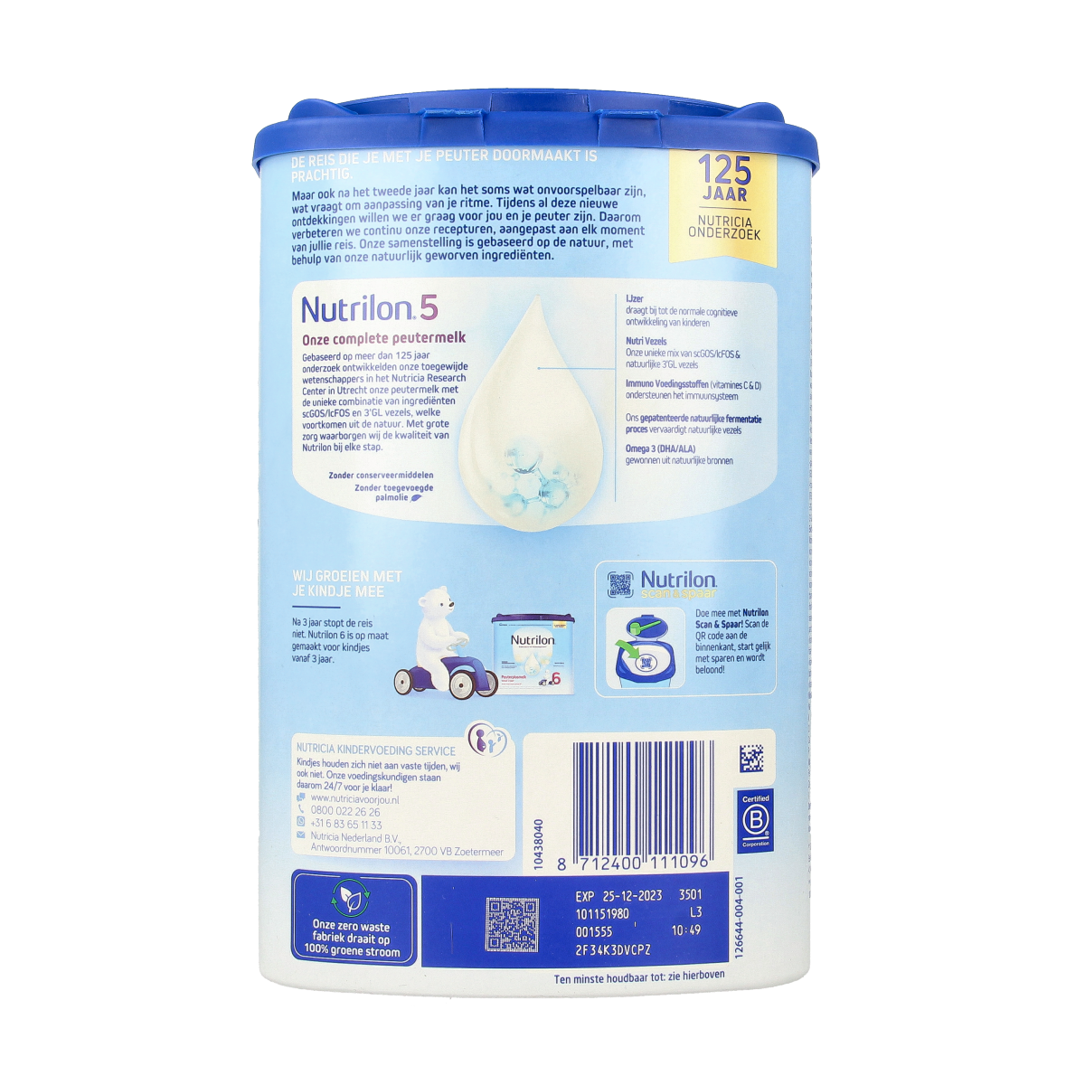Nutrilon 5 Peuter groeimelk poeder 800g, baby and toddler nutrition, showing the Nutrilon packaging and product label.