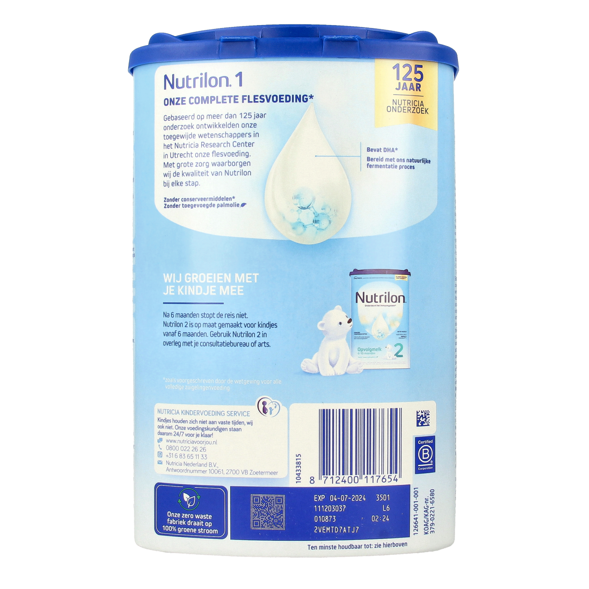 Nutrilon baby full infant formula 1 in 800g packaging, suitable for newborns and infants, showing the product container.