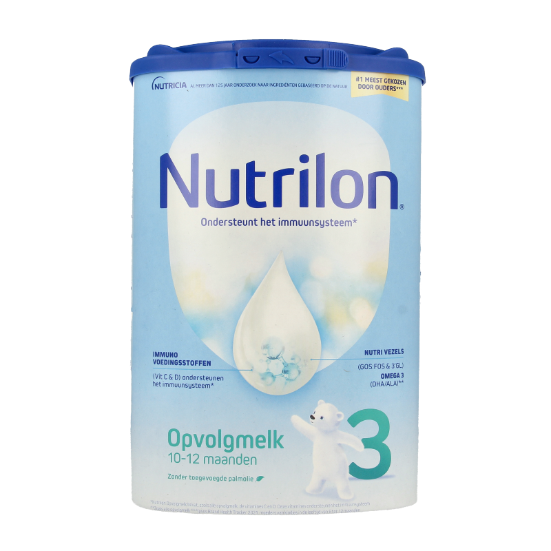Nutrilon Opvolgmelk 3 baby formula in an 800g container, designed for toddler nutrition and growth.