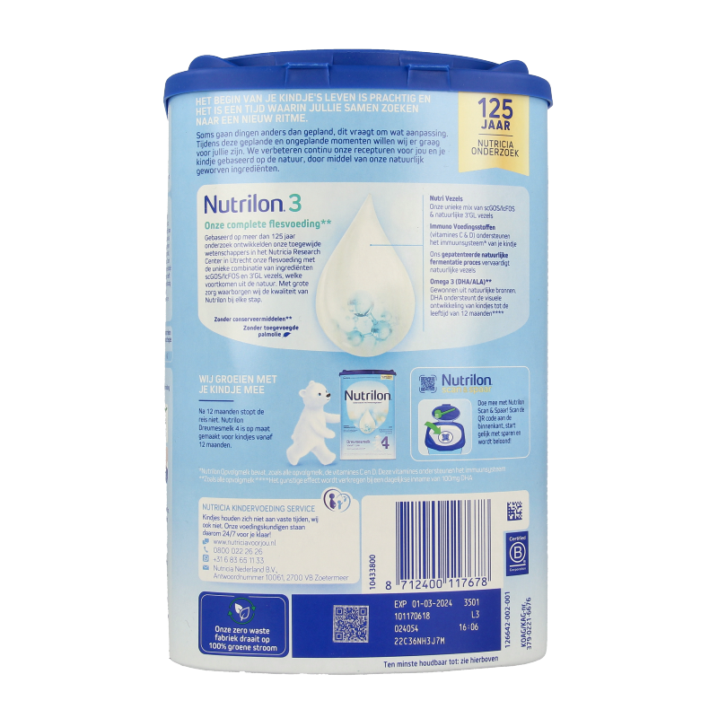 Nutrilon Opvolgmelk 3 baby and toddler follow-up milk in 800g pack, natural infant nutrition from Nutrilon.