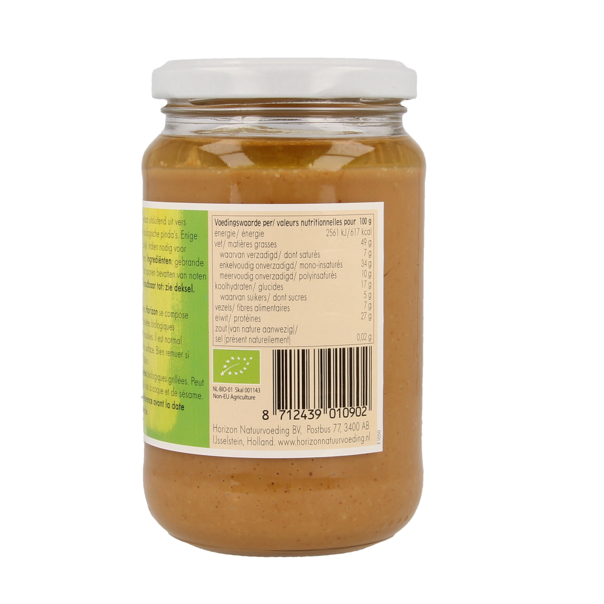 Organic Horizon peanut butter without salt in a 350g jar, natural bread spread with a smooth texture and rich peanut flavor.