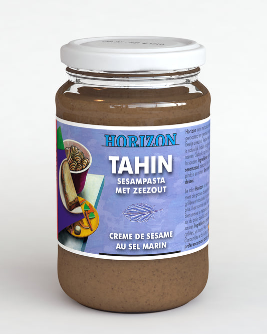 Horizon organic tahini with sea salt spread on bread in a jar, 350 grams, natural and rich in flavor.
