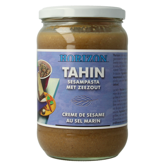 Organic Horizon Tahin with sea salt, 650g jar, creamy textured spread made from sesame seeds for bread and snacks.