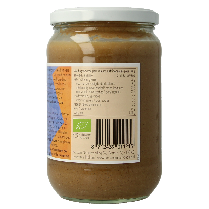 Organic Horizon tahini with sea salt spread, 650 grams, natural sesame paste ideal for bread and toast.