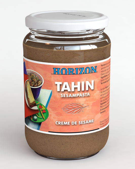 Horizon organic unsalted tahini spread in a 650g jar, smooth sesame paste with natural beige color and clean label.