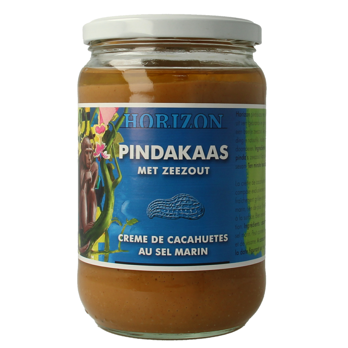 Horizon organic peanut butter with sea salt spread on bread, 650g jar, natural and creamy texture, eco-friendly product.