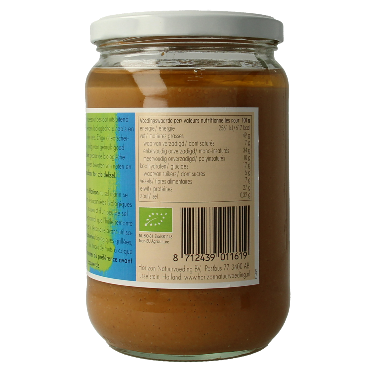 Horizon organic peanut butter with sea salt spread on bread, 650g jar, natural and creamy, ideal for breakfast or snacks.
