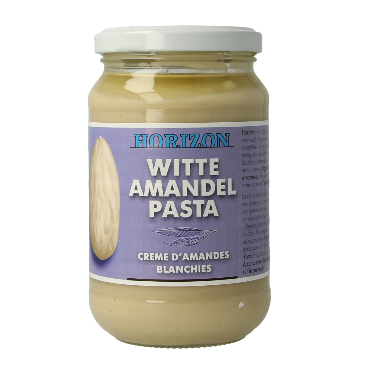 Horizon organic white almond spread on bread, 350g jar, natural almond flavor, eco-friendly bio broodbeleg, creamy texture.