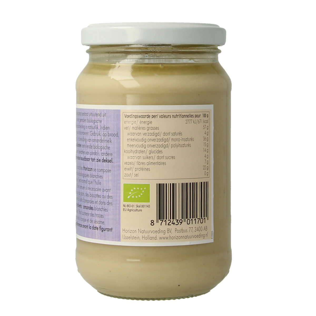 Horizon organic white almond butter spread on bread, 350g, eco-friendly bio broodbeleg with a smooth texture and almond flavor