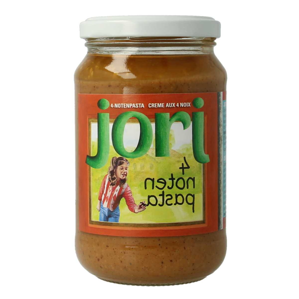 Jori 4 Noten pasta met zout bio, a 350g jar of assorted nut spread ideal for breadbeleg.