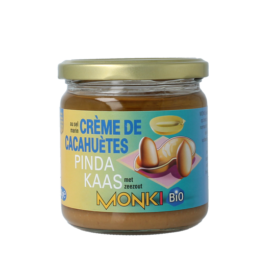 Monki organic salted peanut butter spread on bread, 330g jar, natural and creamy with salted flavor