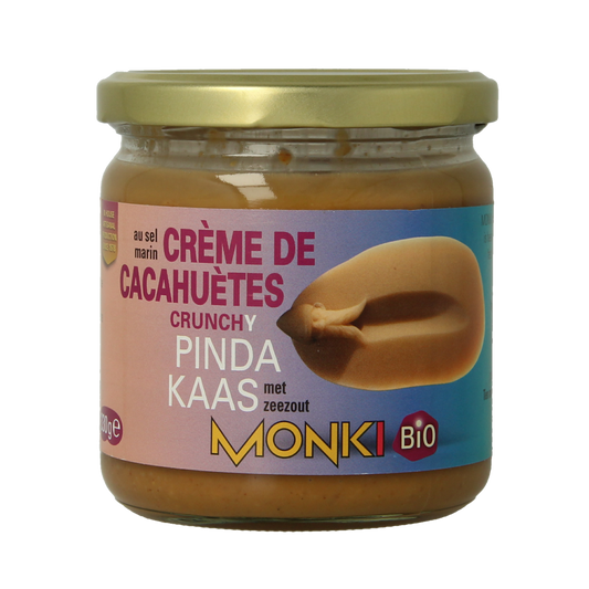 Crunchy Monki organic peanut butter with salt in a 330g jar, perfect as a spread or bread topping.