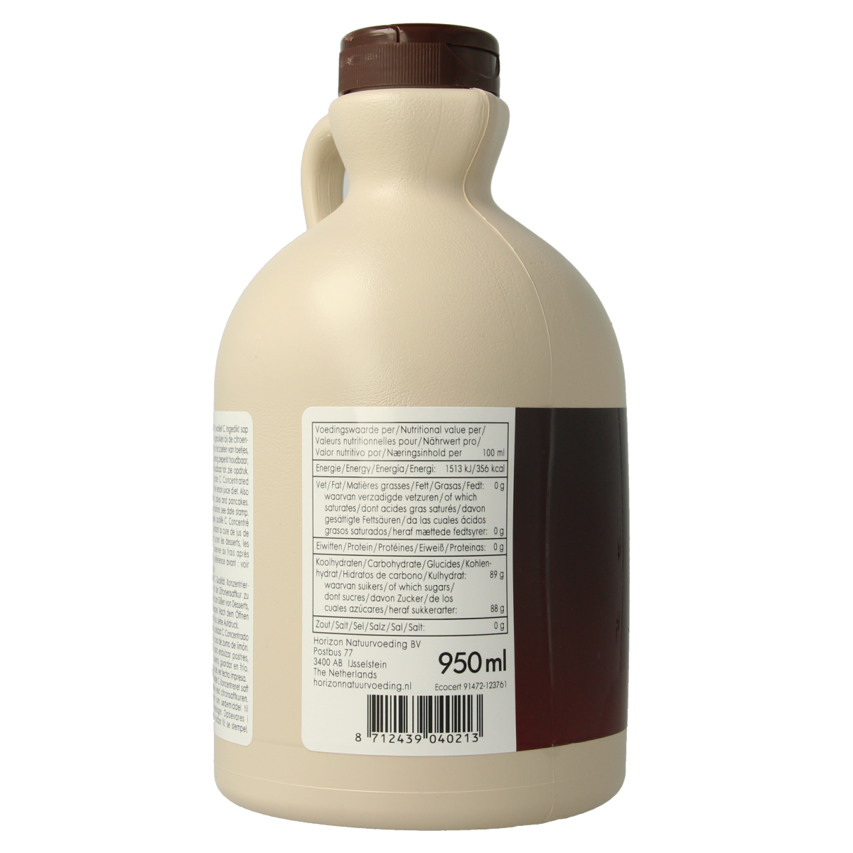 Horizon Ahornsiroop C graad bio in 950ml bottle, organic maple syrup, golden color, natural sweetener, eco-friendly product