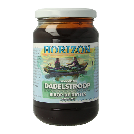 Organic Horizon Dadelstroop in a 450g jar, showcasing rich, natural date syrup for sweetening and cooking.