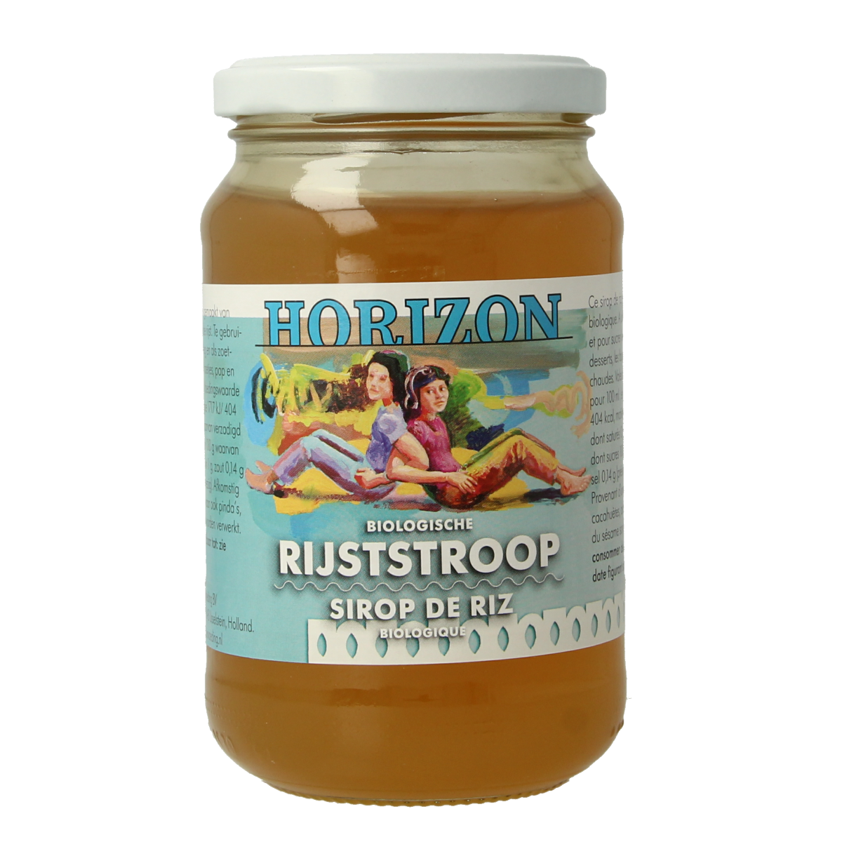 Organic Horizon rice syrup in a 450g jar, natural sweetener from rice, shown in a clear glass jar with label.