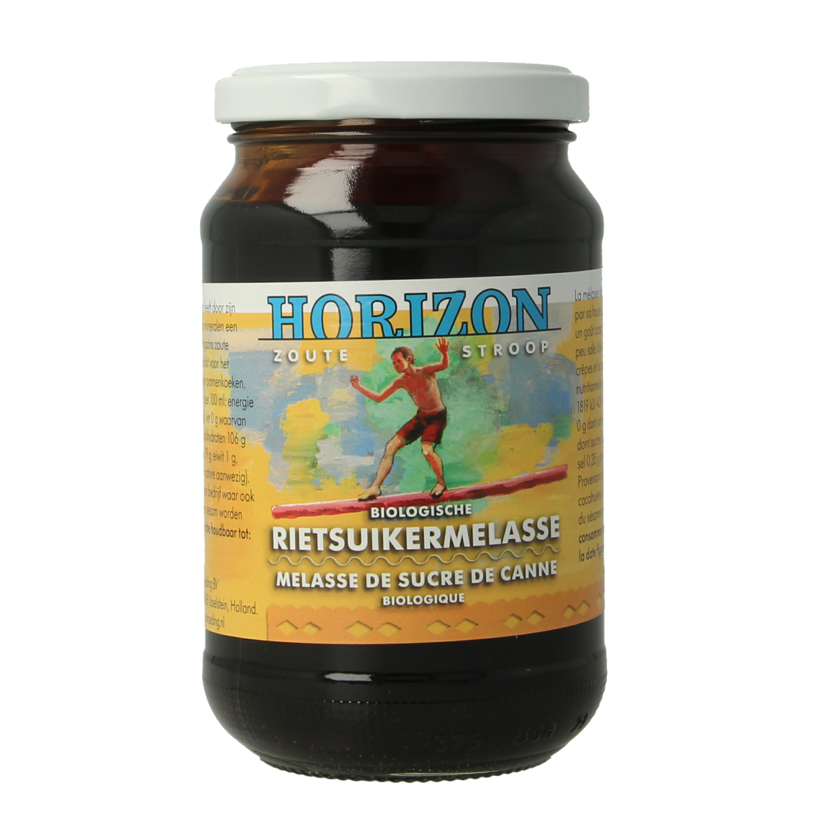Horizon Rietsuikermelasse bio, 450g, natural organic sugar syrup with rich caramel color, in a clear glass jar.