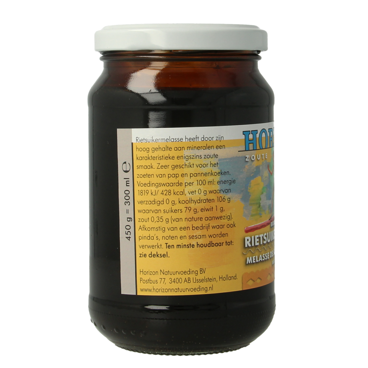 Horizon Rietsuikermelasse eco bio, 450g, natural organic cane sugar syrup in a glass jar.