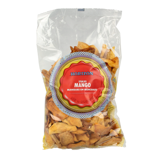 Horizon Mango bio 550g, fresh organic mango fruit on a white background, showcasing natural texture and vibrant color.