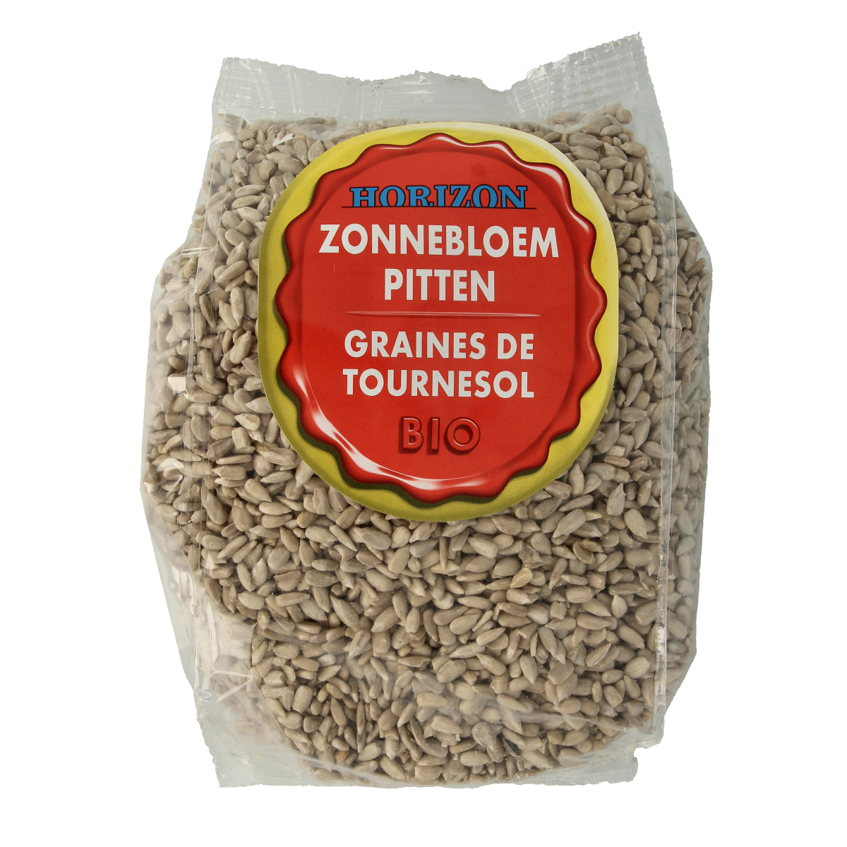 Horizon organic sunflower seeds in a clear 800g bag, raw superfoods with green shells and textured surface.