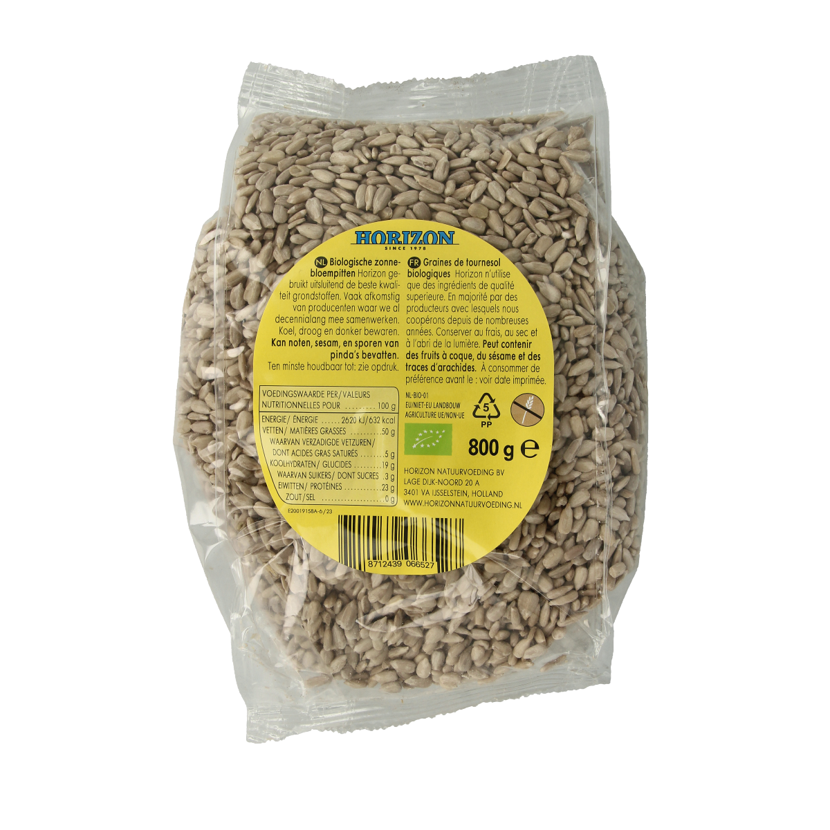 Organic Horizon raw sunflower seeds in a 800g bag, superfood, natural and healthy snack or ingredient.
