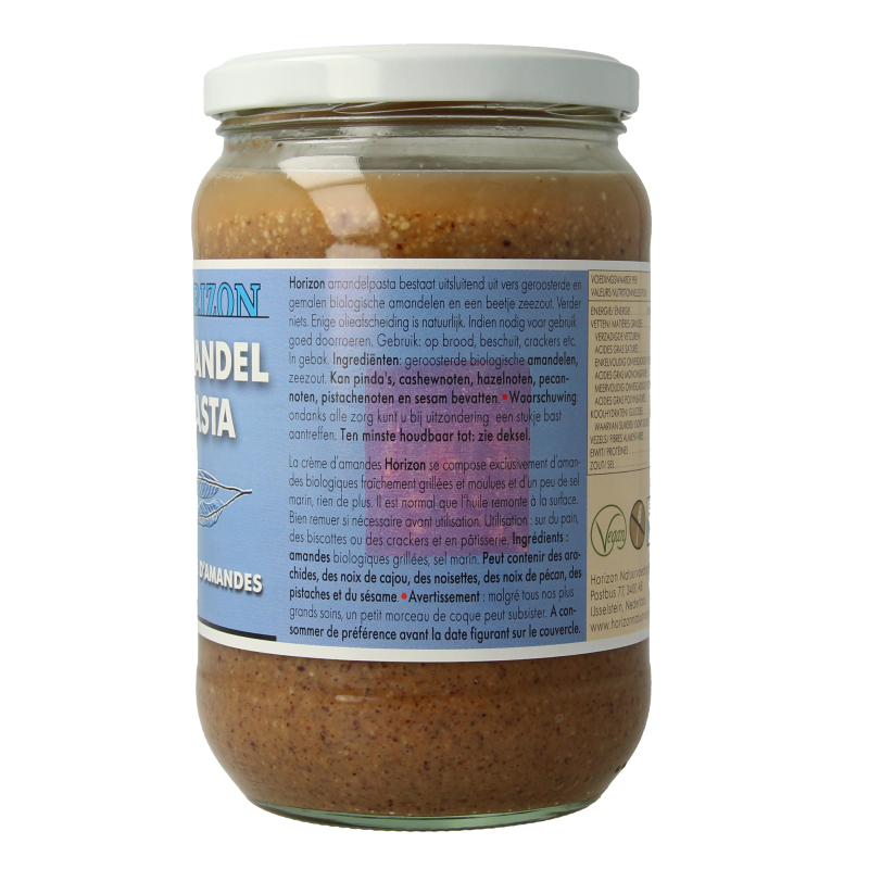 Horizon organic almond paste spread on bread, 650g jar, smooth almond butter for breakfast or snacks.
