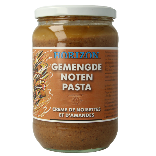 Horizon organic mixed nut spread on bread, 650g jar, creamy and chunky texture, ideal as a healthy breakfast or snack.