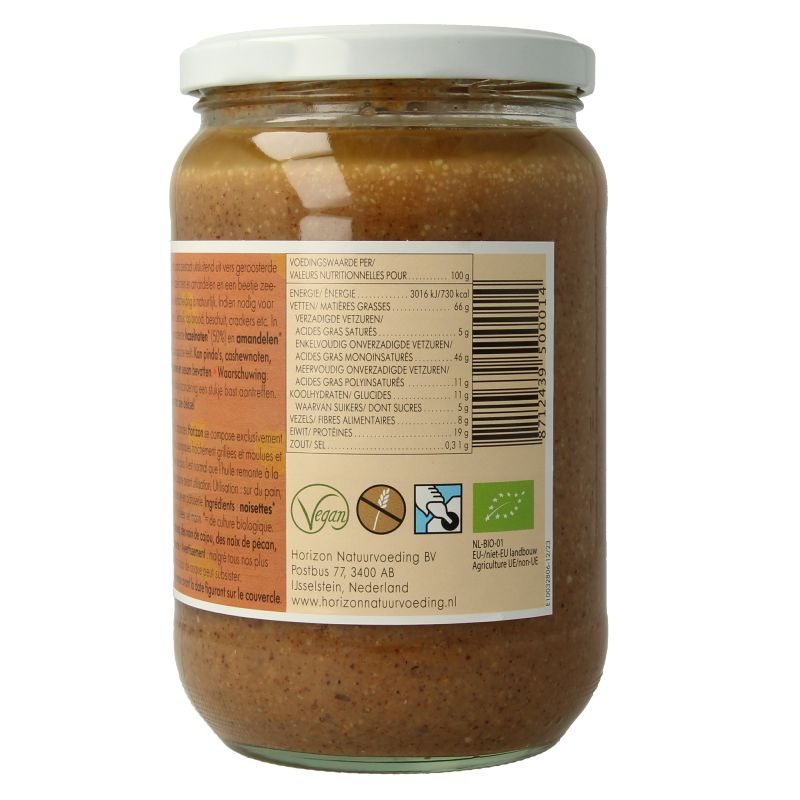 Horizon organic mixed nut spread for bread, 650 grams, showing a jar with a textured nut blend and label.
