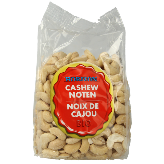 Horizon Cashewnoten heel bio, raw superfoods in a 400g package, displayed with fresh cashew nuts on a white background.