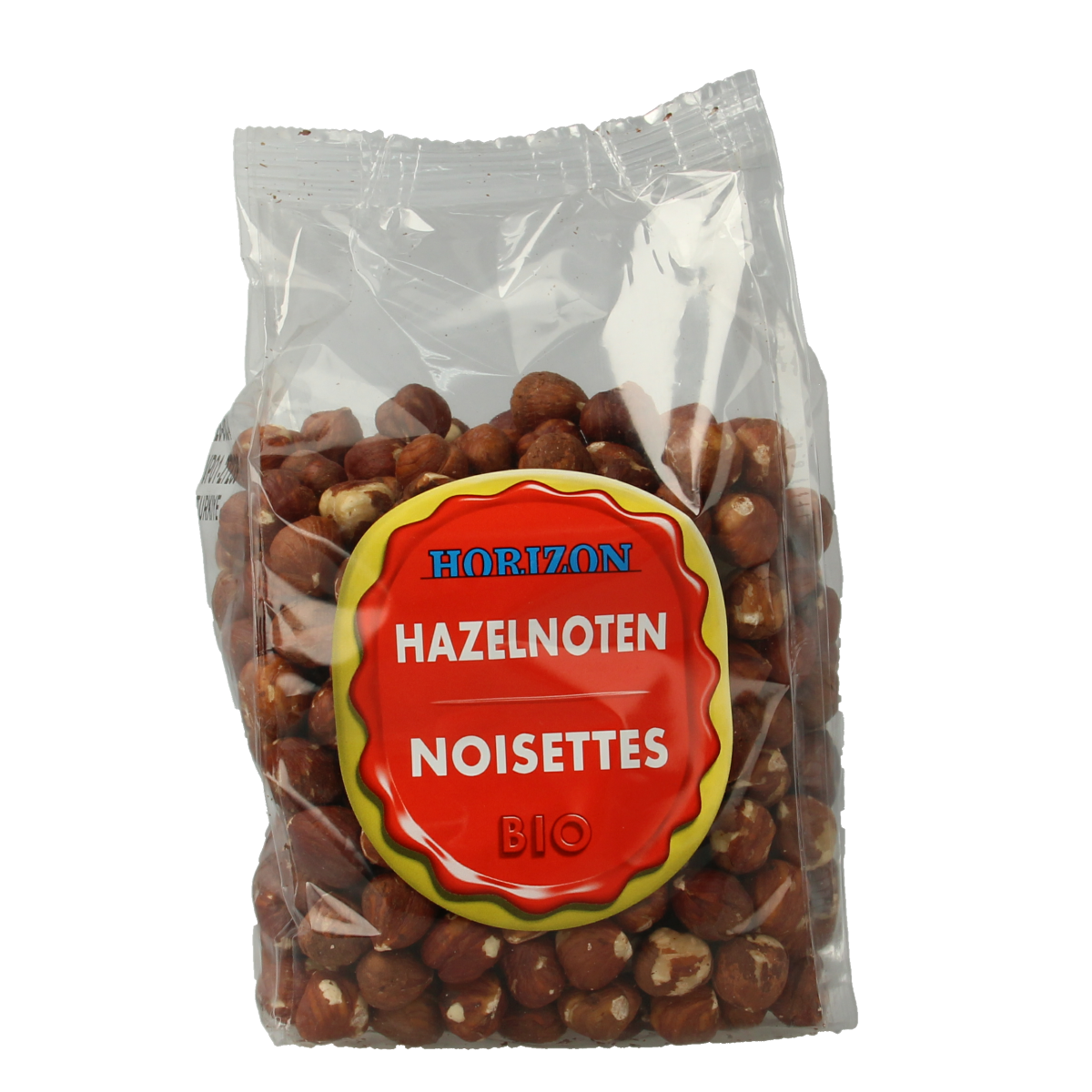 Horizon organic hazelnuts, raw superfood, 400 grams, close-up of whole hazelnuts in a bowl